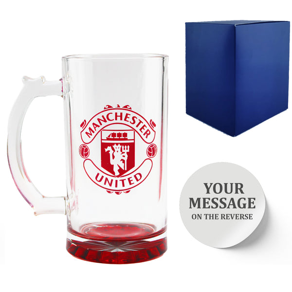 Engraved Official Manchester United 20oz Beer Mug, Gift Boxed - part of the Personalised Beer Pint Glasses And Tankards collection