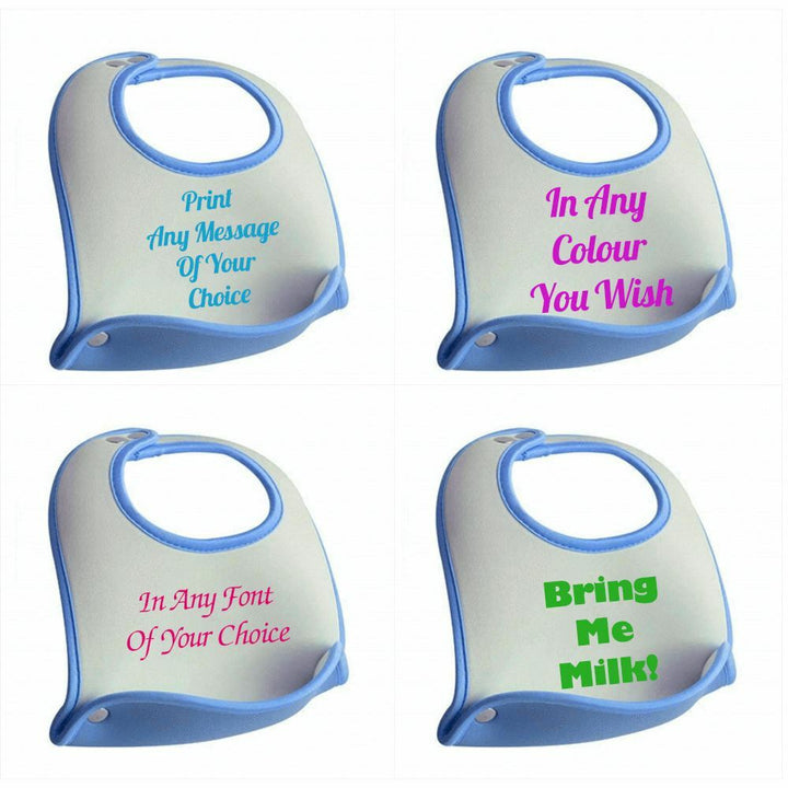 Personalised Printed Blue Pocket Baby Bib Image 1