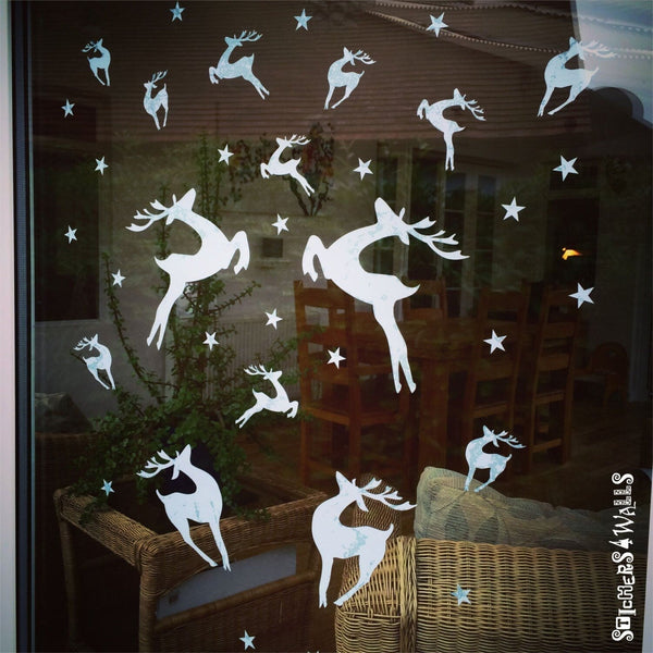 Christmas Reindeer Window Cling Stickers - Reusable available to buy at www.giftsfinder.co.uk