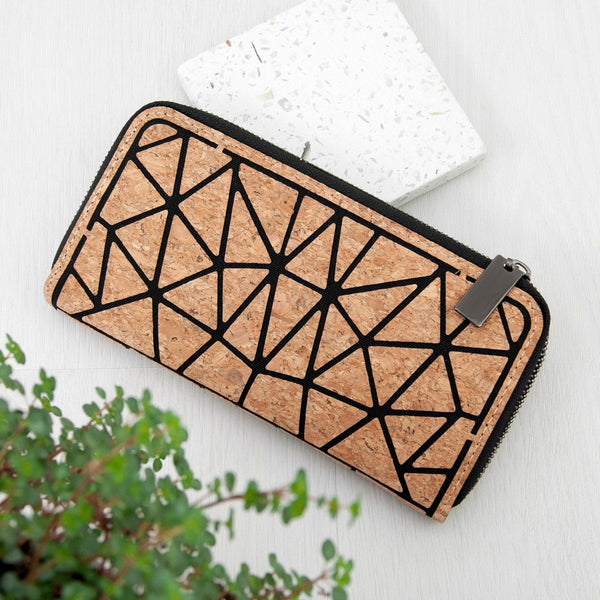 Cork Geometric Zip Wallet (Personalised Womens Purses & Wallets) available to buy now at www.giftsfinder.co.uk