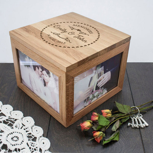 Couples' Oak Photo Keepsake Box with Heart Frame (Personalised Ornaments & Keepsakes) available to buy now at www.giftsfinder.co.uk