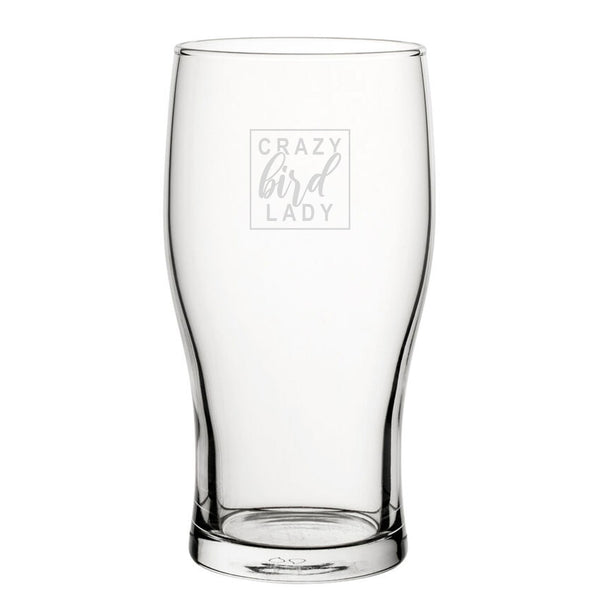 Crazy Bird Lady - Engraved Novelty Tulip Pint Glass - available to buy online at www.giftsfinder.co.uk