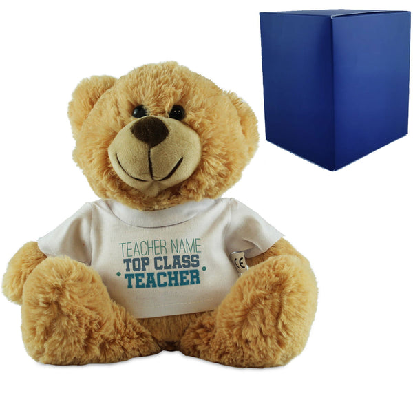 Cream Teddy Bear with Top Class Teacher Design T-Shirt - available to buy online at www.giftsfinder.co.uk