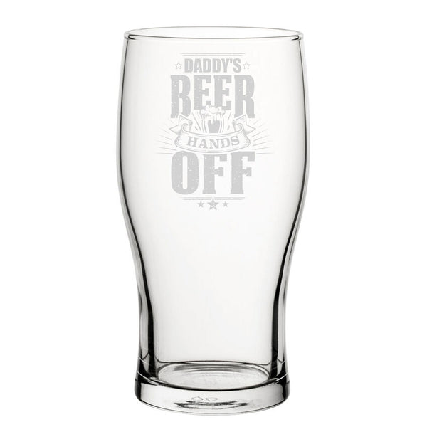 Daddy's Beer, Hands Off - Engraved Novelty Tulip Pint Glass - available to buy online at www.giftsfinder.co.uk