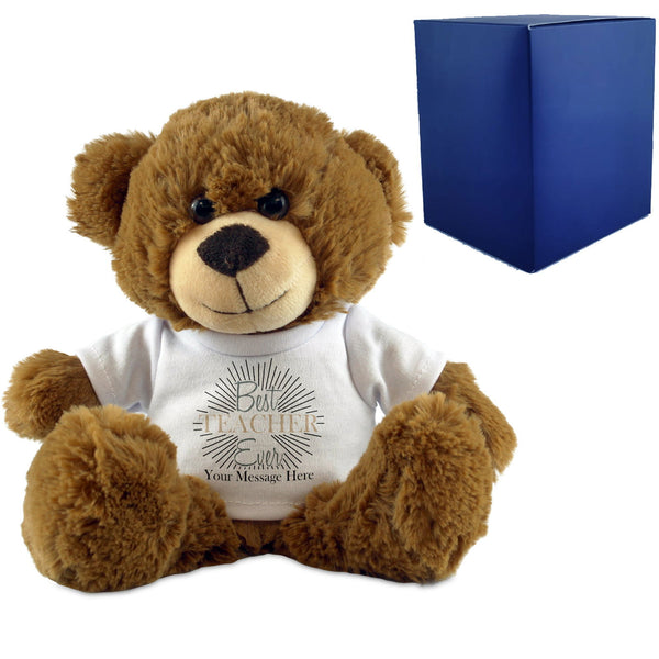 Dark Brown Teddy Bear with Best Teacher Ever Design T-Shirt - available to buy online at www.giftsfinder.co.uk