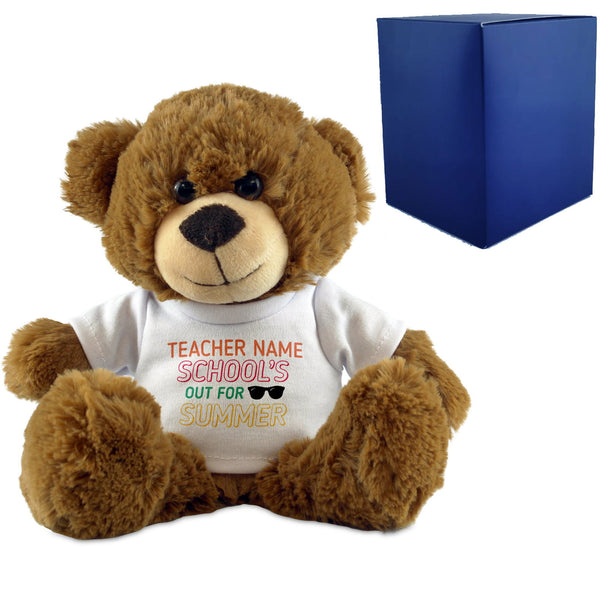 Dark Brown Teddy Bear with School's Out For Summer Design T-Shirt - available to buy online at www.giftsfinder.co.uk