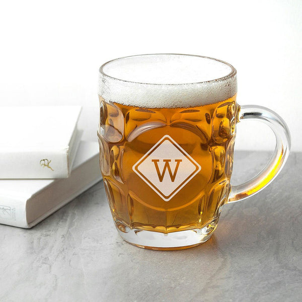 Diamond Monogrammed Dimpled Beer Glass (Personalised Pint Glasses) available to buy now at www.giftsfinder.co.uk