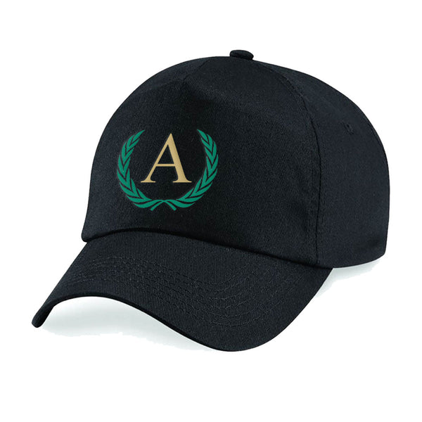 Embroidered Adults Black Cap with Laurel Initial Design - available to buy online at www.giftsfinder.co.uk