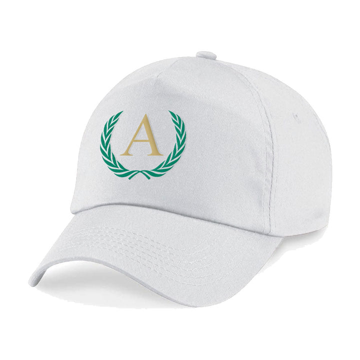 Embroidered Adults White Cap with Laurel Initial Design - available to buy online at www.giftsfinder.co.uk