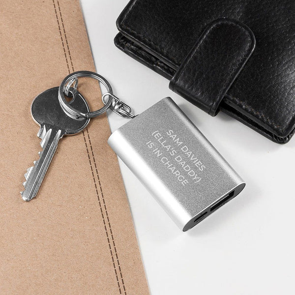 Emergency Personalised Miniature Powerbank Keyring (Personalised Keyrings) available to buy now at www.giftsfinder.co.uk