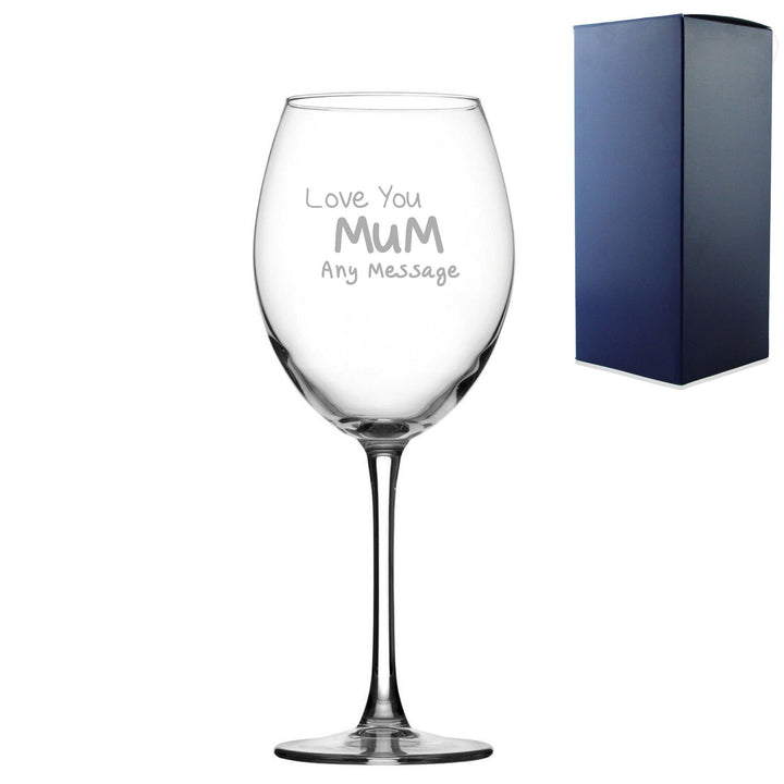 Engaved Wine Glass 9oz With Love You Mum Design Gift Boxed - available to buy online at www.giftsfinder.co.uk