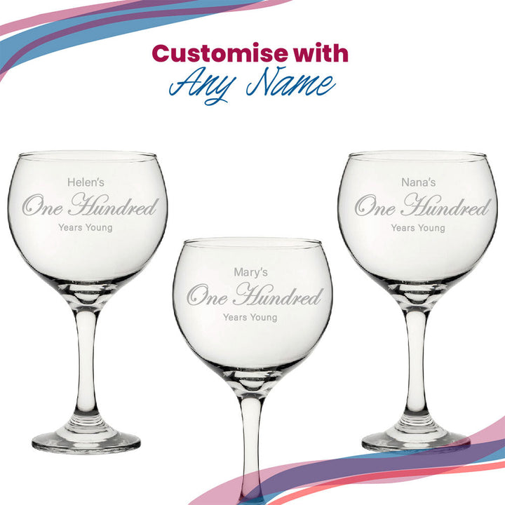 Engraved 100th Birthday Cubata Gin Glass, Years Young Curly Font - available to buy online at www.giftsfinder.co.uk