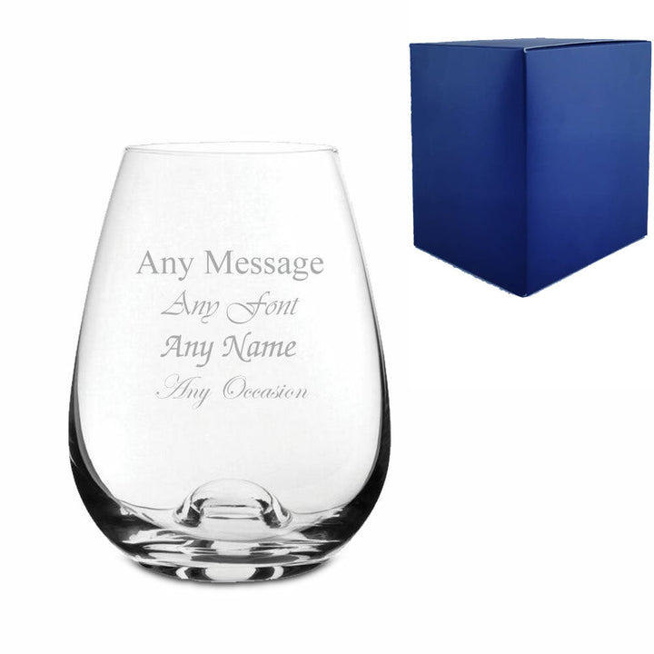 Engraved 11oz Dimple Base Stemless White Wine Glass - available to buy online at www.giftsfinder.co.uk