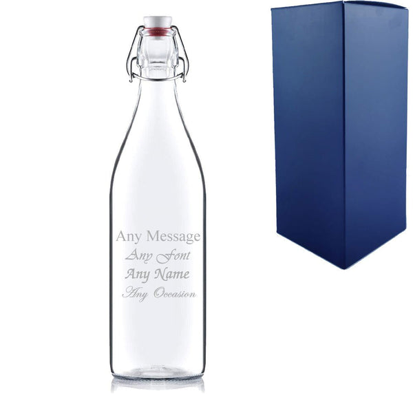 Engraved 1ltr Round White Cap Swing Top Bottle () available to buy now at www.giftsfinder.co.uk