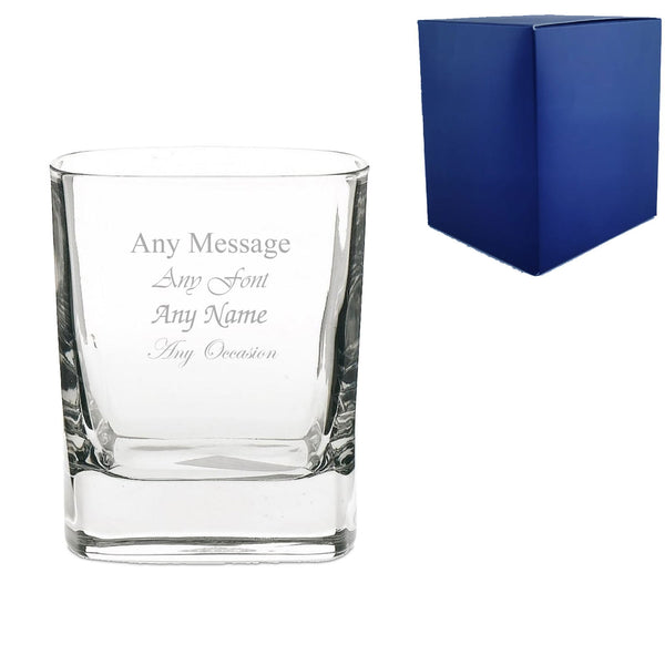 Engraved 240ml Strauss Square Whisky Tumbler With Gift Box - available to buy online at www.giftsfinder.co.uk