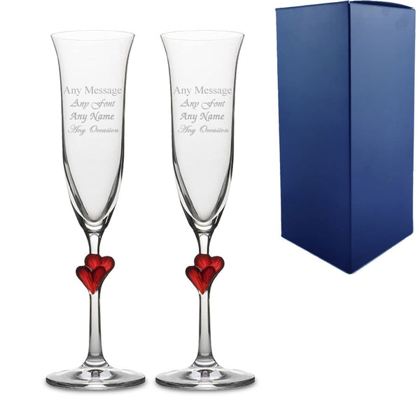 Engraved 2 LAmour Red Heart Champagne Flutes With Gift Box (Stemware) available to buy now at www.giftsfinder.co.uk