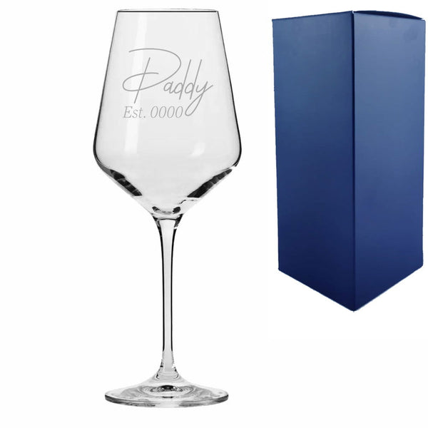 Engraved 390ml Infinity Wine Glass with Daddy Est. Date design (Stemware) available to buy now at www.giftsfinder.co.uk