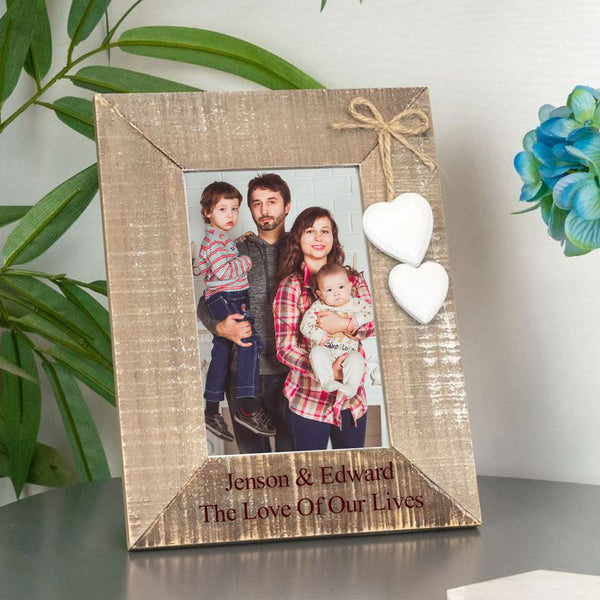 Engraved 4x6" Wooden Picture Frame Natural with White Hearts () available to buy now at www.giftsfinder.co.uk