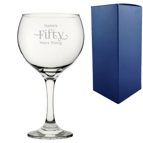 Engraved 50th Birthday Cubata Gin Glass, Years Young Sweeping Font (Stemware) available to buy now at www.giftsfinder.co.uk