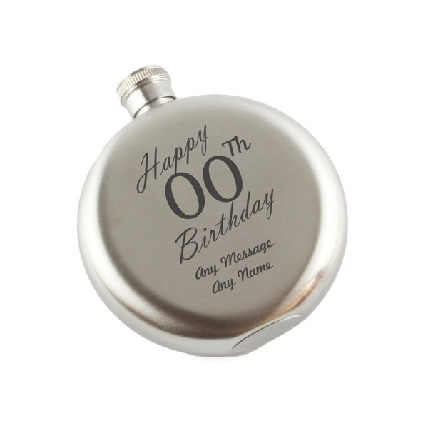 Engraved 5oz Round Steel Hip Flask Happy Custom Number Birthday () available to buy now at www.giftsfinder.co.uk