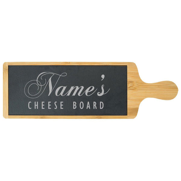 Engraved Bamboo and Slate Cheeseboard with Name's Cheeseboard Design (Cutting Boards) available to buy now at www.giftsfinder.co.uk