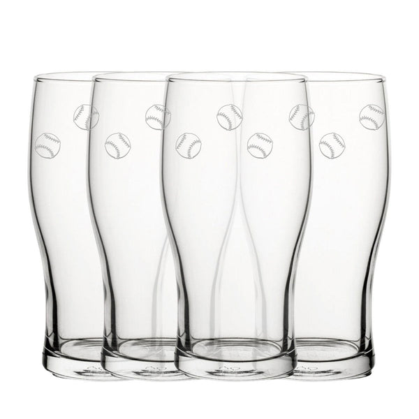 Engraved Baseball Pattern Pint Glass Set of 4, 20oz Tulip Glasses (Beer Glasses) available to buy now at www.giftsfinder.co.uk