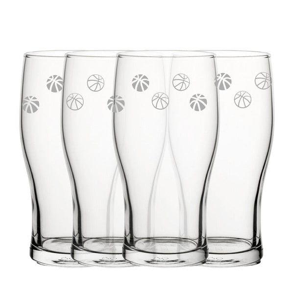 Engraved Basketball Pattern Pint Glass Set of 4, 20oz Tulip Glasses (Beer Glasses) available to buy now at www.giftsfinder.co.uk