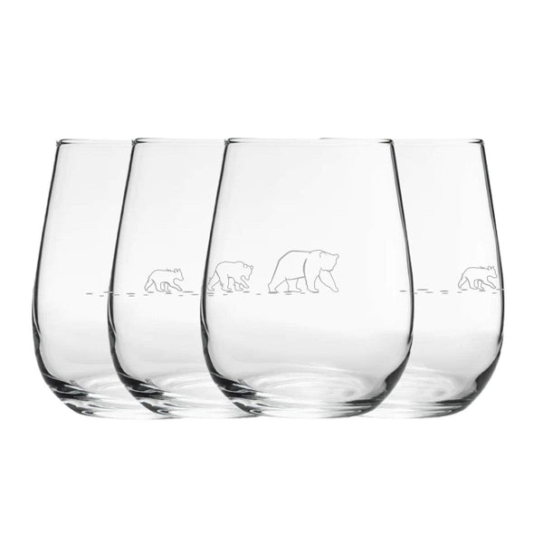 Engraved Bear Pattern Set of 4 Gaia Stemless Wine 12oz Glasses () available to buy now at www.giftsfinder.co.uk