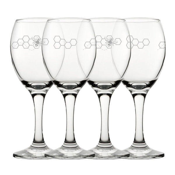 Engraved Bees Pattern Pure Wine Set of 4 11oz Glasses () available to buy now at www.giftsfinder.co.uk