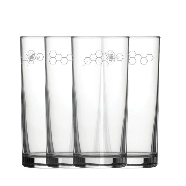 Engraved Bees Set of 4 Patterned Hiball 12oz Glasses (Tumblers) available to buy now at www.giftsfinder.co.uk