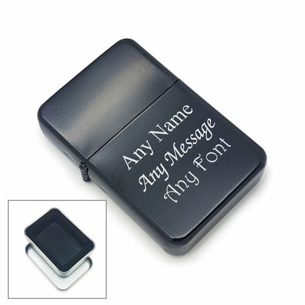 Engraved Black Lighter, Metal Tin Gift Box (Lighters & Matches) available to buy now at www.giftsfinder.co.uk