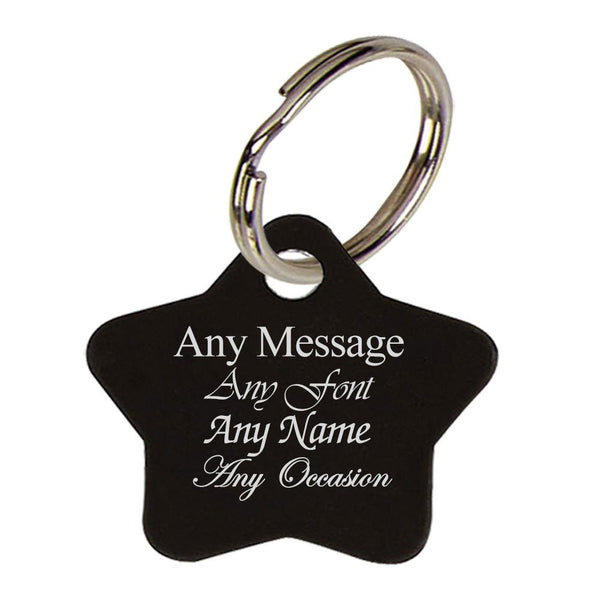 Engraved Black Star Keyring (Keychains) available to buy now at www.giftsfinder.co.uk