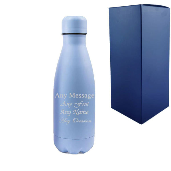 Engraved Blue 350ml Thermal Bottle, Personalise with Any Message or Name () available to buy now at www.giftsfinder.co.uk