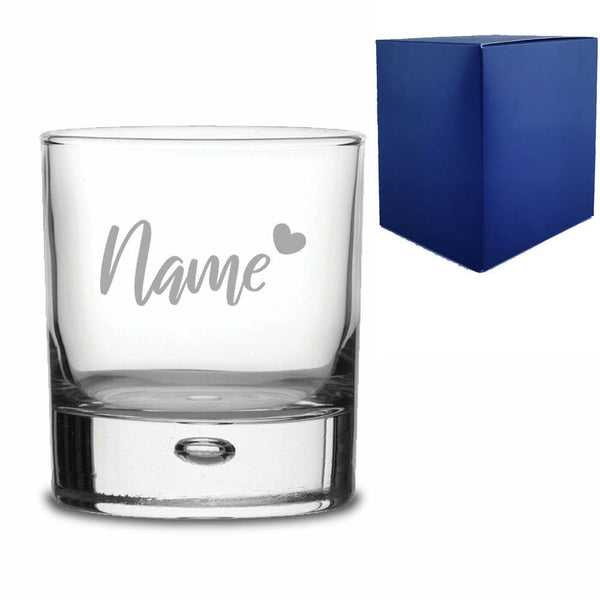 Engraved Bubble Whisky Glass Tumbler with Name and Heart Design (Tumblers) available to buy now at www.giftsfinder.co.uk