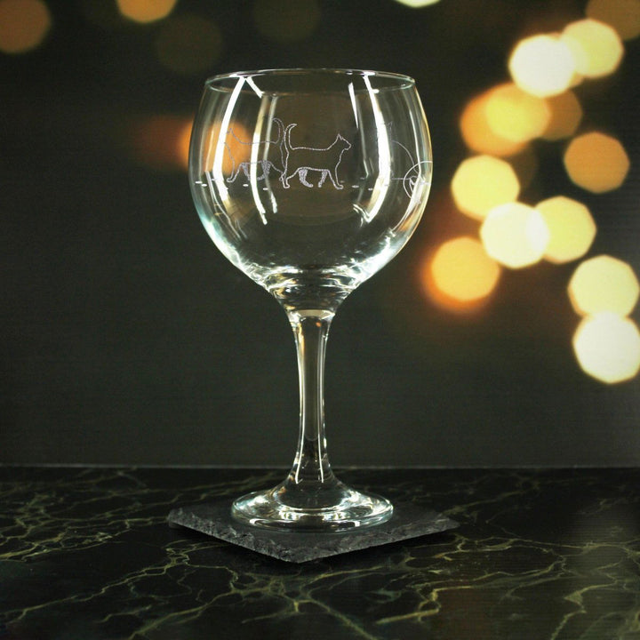 Engraved Cat Pattern Gin Balloon Set of 4 22.5oz Glasses. () available to buy now at www.giftsfinder.co.uk