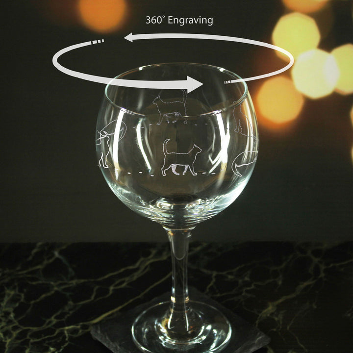 Engraved Cat Pattern Gin Balloon Set of 4 22.5oz Glasses. () available to buy now at www.giftsfinder.co.uk