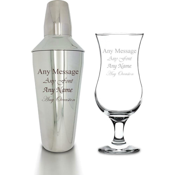 Engraved Cocktail Shaker with Strainer and Pina Colada Glass () available to buy now at www.giftsfinder.co.uk