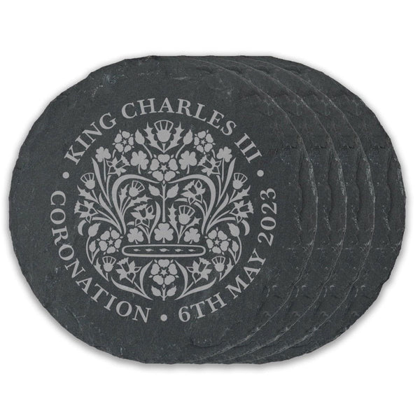 Engraved Commemorative Coronation of the King Set of 4 Slate Coasters () available to buy now at www.giftsfinder.co.uk