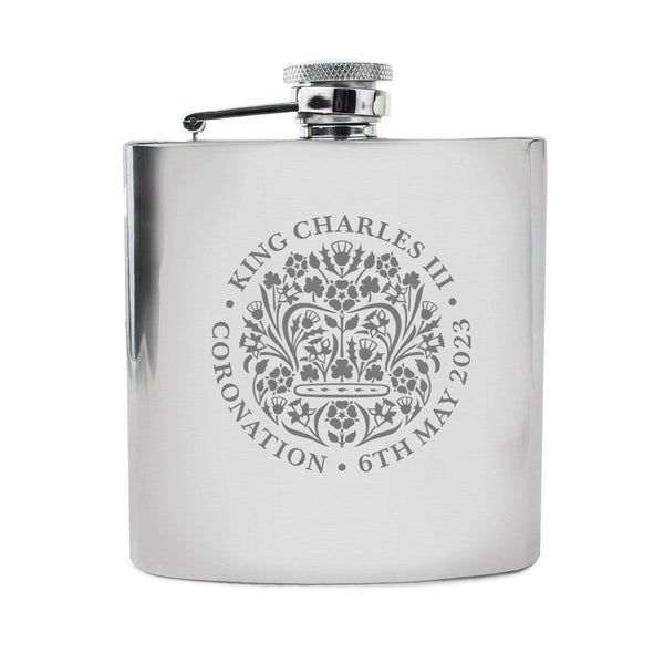 Engraved Commemorative Coronation of the King Silver Hip Flask (Flasks) available to buy now at www.giftsfinder.co.uk