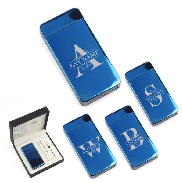 Engraved Electric Arc Lighter, Blue, Any Letter, Gift Boxed (Lighters & Matches) available to buy now at www.giftsfinder.co.uk