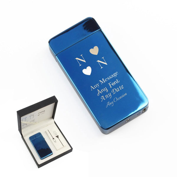 Engraved Electric Arc Lighter, Blue, Heart Initials, Gift Boxed (Lighters & Matches) available to buy now at www.giftsfinder.co.uk