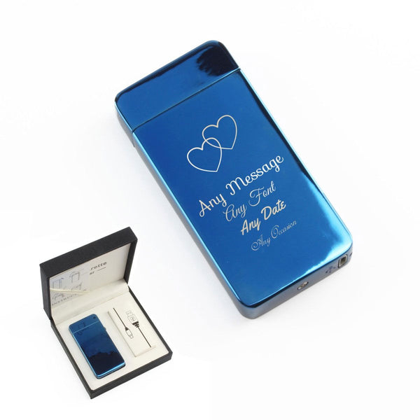 Engraved Electric Arc Lighter, Blue, Overlapping Hearts (Lighters & Matches) available to buy now at www.giftsfinder.co.uk