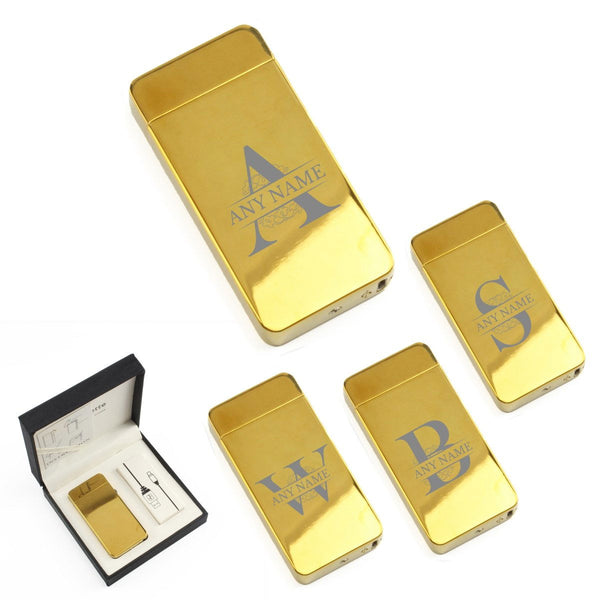 Engraved Electric Arc Lighter, Gold, Any Letter, Gift Boxed (Lighters & Matches) available to buy now at www.giftsfinder.co.uk