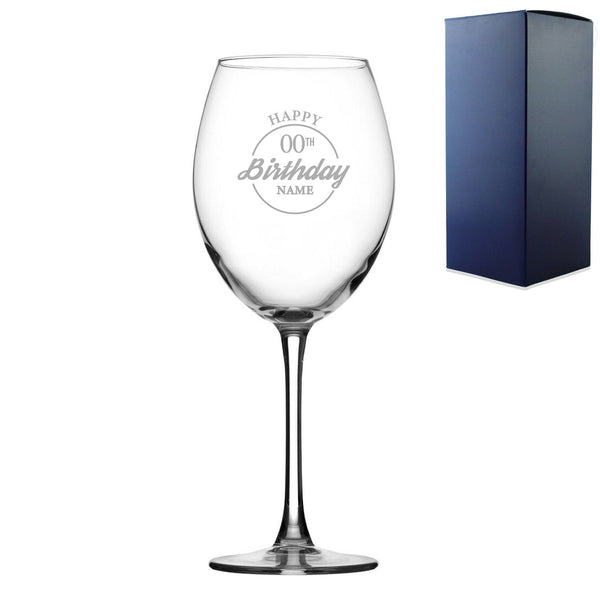 Engraved  Enoteca Wine Glass Happy 20,30,40,50...Birthday Circle, Gift Boxed - available to buy online at www.giftsfinder.co.uk