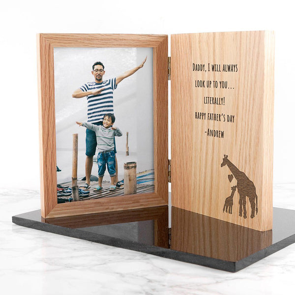 Engraved Father's Day Giraffe Book Photo Frame (Personalised Photo Frames) available to buy now at www.giftsfinder.co.uk