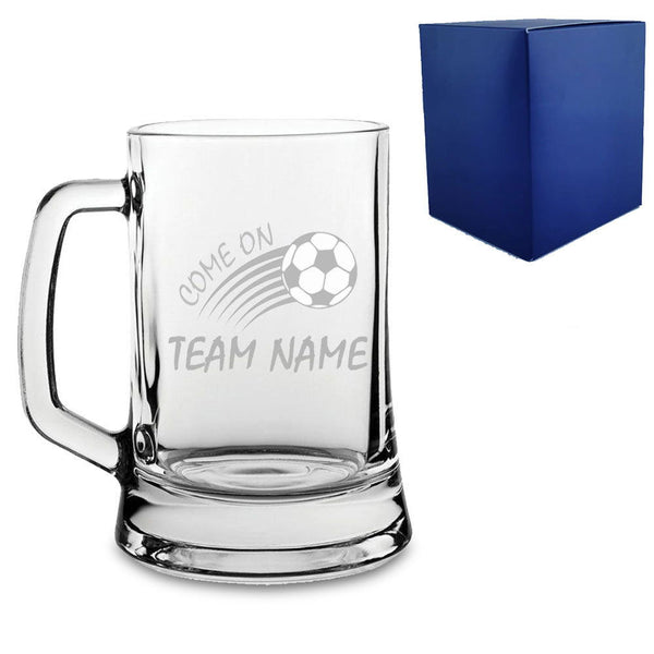 Engraved Football Tankard with Come On Curved Football Design (Beer Glasses) available to buy now at www.giftsfinder.co.uk