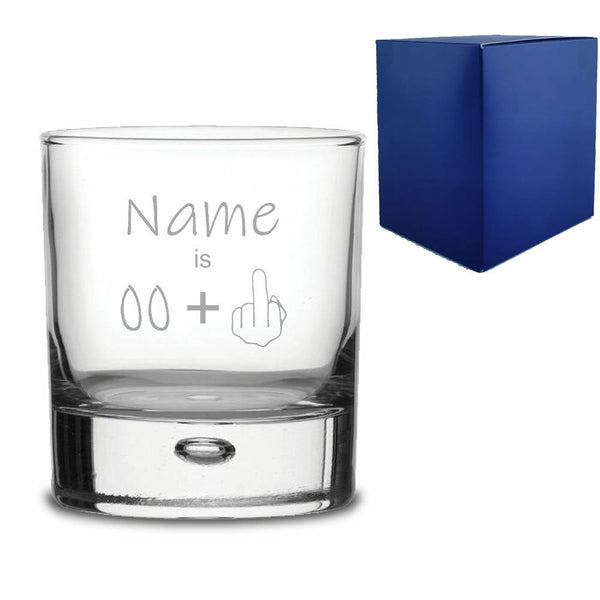 Engraved Funny Bubble Whisky Glass Tumbler with Name Age +1 Design (Tumblers) available to buy now at www.giftsfinder.co.uk