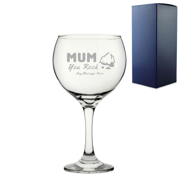 Engraved Gin Glass 22.5oz With Mum You Rock Design Gift Boxed (Stemware) available to buy now at www.giftsfinder.co.uk