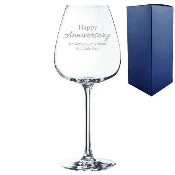 Engraved Happy Anniversary Wine Glass, Any Message, 12oz Cepages, Handwritten Design (Stemware) available to buy now at www.giftsfinder.co.uk