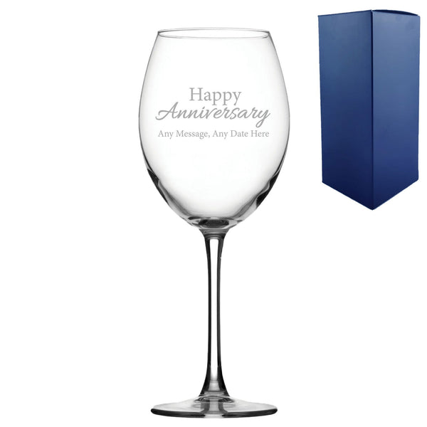 Engraved Happy Anniversary Wine Glass, Any Message, 19oz Enoteca, Handwritten Design (Stemware) available to buy now at www.giftsfinder.co.uk